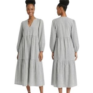 A New Day Women's White & Gray Mini Striped Cotton Blend Seersucker Dress w Pock